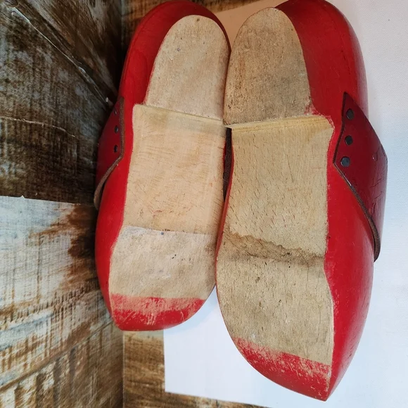 Antique Hand Carved Leather and Wood French Fabrique De Sabots Clog Shoes - Picture 8 of 10